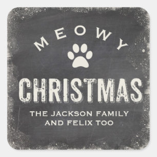 Funny Meowy Merry kerstkat Paw, aangepast Vierkante Sticker