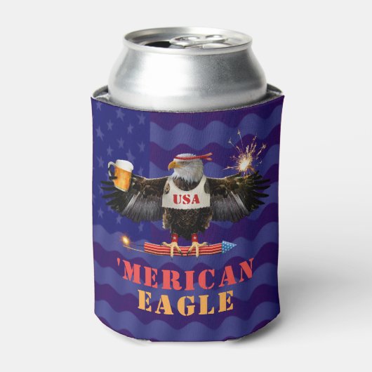 Funny Merican Eagle 4 juli Beer en Fireworks Blikjeskoeler (Blikje Voorkant)