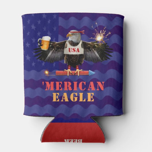 Funny Merican Eagle 4 juli Beer en Fireworks Blikjeskoeler (Achterkant)