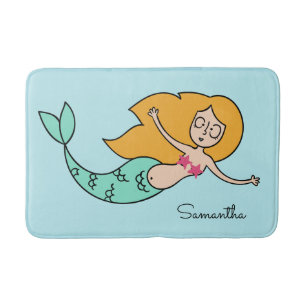 Funny Mermaid, aangepaste naam en kleurbadmatten Badmat