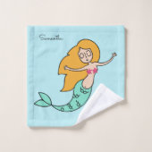 Funny Mermaid, aangepaste naam en kleurenhanddoeks Bad Handdoek (Wasdoekje)
