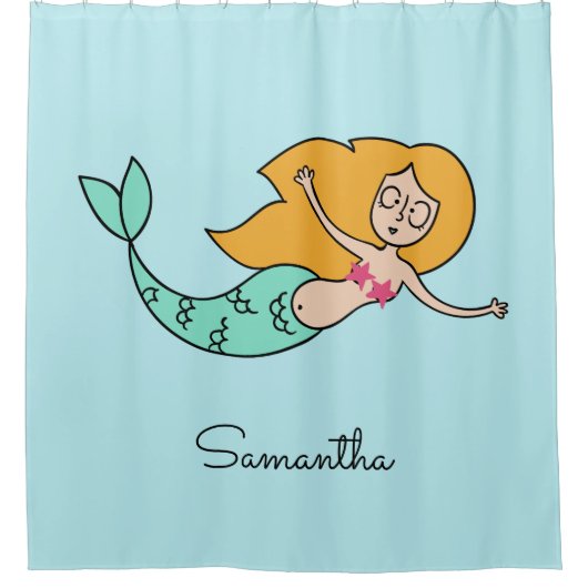 Funny Mermaid, aangepaste naam en kleurgordijn Douchegordijn (Voorkant)