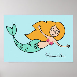 Funny Mermaid, aangepaste naam en poster in kleur