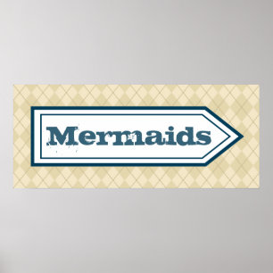 Funny Mermaid Beach Sign Wall Art Poster
