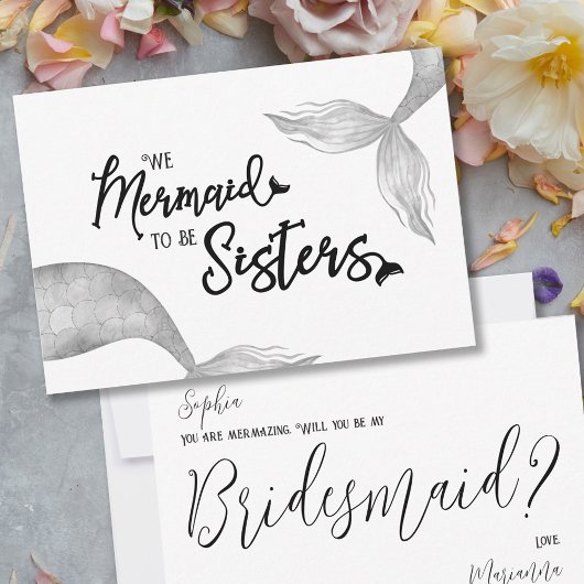 Funny Mermaid Black en White Bridesmaid Voorstel