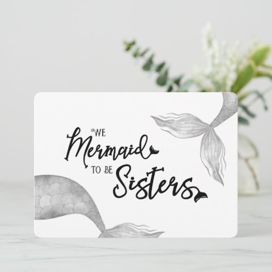 Funny Mermaid is Sisters Black White Voorstel Kaart (Staand voorkant)