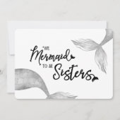 Funny Mermaid is Sisters Black White Voorstel Kaart (Voorkant)
