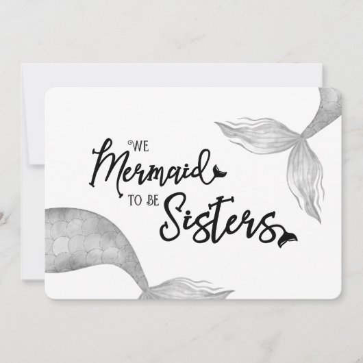 Funny Mermaid is Sisters Black White Voorstel Kaart (Voorkant)