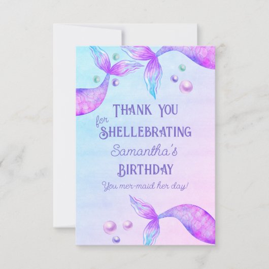 Funny Mermaid Pun Mer-Maid her Day Shellebring Bedankkaart (Voorkant)