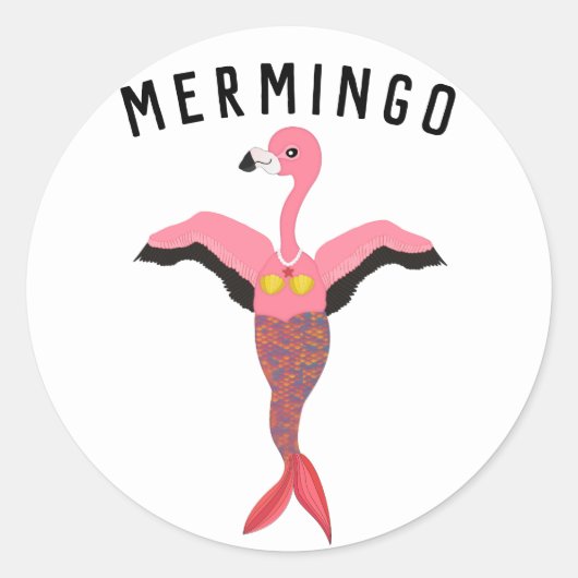 Funny Mermingo Graphic: Flamingo-Mermaid Hybrid Ronde Sticker (Voorkant)