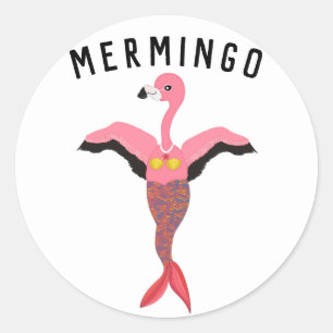 Funny Mermingo Graphic: Flamingo-Mermaid Hybrid Ronde Sticker