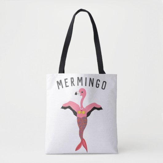 Funny Mermingo Graphic: Flamingo-Mermaid Hybrid Tote Bag (Voorkant)