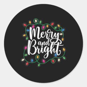 Funny Merry And Bright Christmas Lights Xmas Holid Ronde Sticker