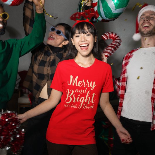 Funny Merry Bright en drink script modern rood T-shirt