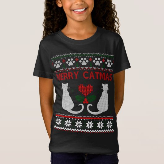 Funny Merry Catmas Ugly KerstSweater T-shirt (Voorkant)