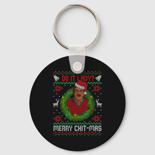 Funny Merry Chit-mas Ugly Christmas Sweater Sleutelhanger (Voorkant)