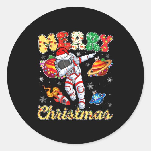 Funny Merry Christmas Astronaut Dabbing Space Snow Ronde Sticker (Voorkant)