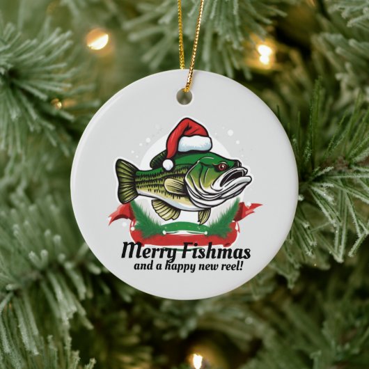Funny Merry Christmas Fishmas Vist Santa Fish Keramisch Ornament (Boom)