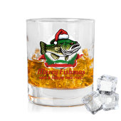Funny Merry Christmas Fishmas Vist Santa Fish Whisky Glas