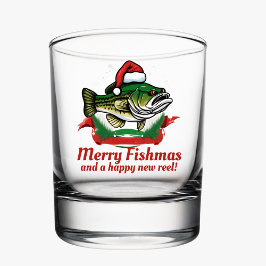 Funny Merry Christmas Fishmas Vist Santa Fish Whisky Glas