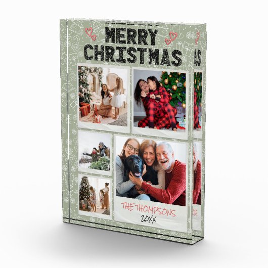 Funny Merry Christmas Green 5 Photo Family Xmas Fotoblokken (Rechts)