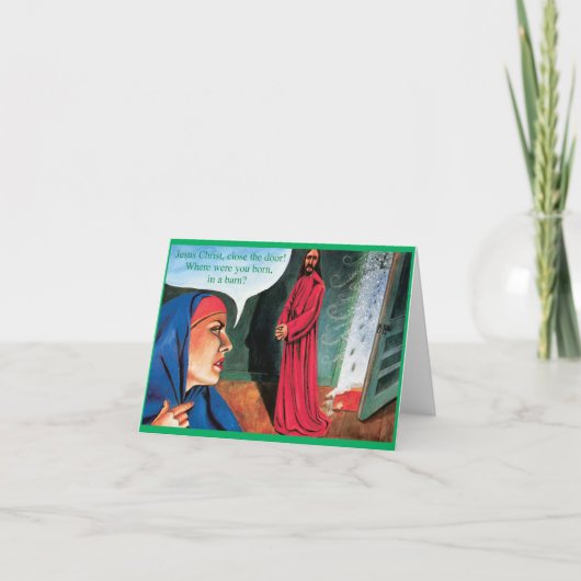 Funny Merry Christmas Kaart - geboren in een schuu (Voorkant)