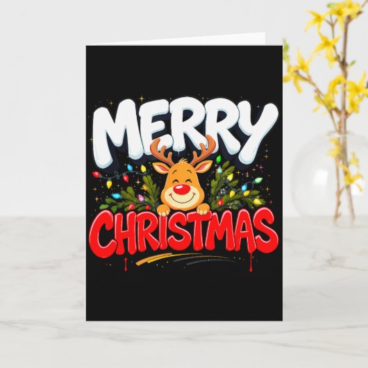 Funny Merry Christmas Reindeer Xmas Family Men &am Kaart (Gele Bloem)
