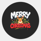Funny Merry Christmas Reindeer Xmas Family Men &am Ronde Sticker (Voorkant)