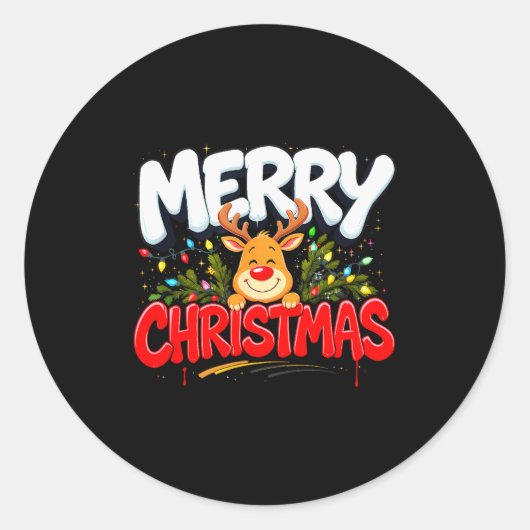 Funny Merry Christmas Reindeer Xmas Family Men &am Ronde Sticker (Voorkant)