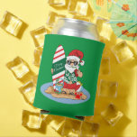 Funny Merry Christmas Santa on Summer Surf Beach Blikjeskoeler<br><div class="desc">Shows Santa Claus in a green Aloha shirt on a beach holding a red striped surf board and a drink. The surf board reads "Merry Christmas." Funny cartoon design for Christmas in July or December,  for summer vacation,  parties,  and fun.</div>