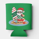 Funny Merry Christmas Santa on Summer Surf Beach Blikjeskoeler (Achterkant)