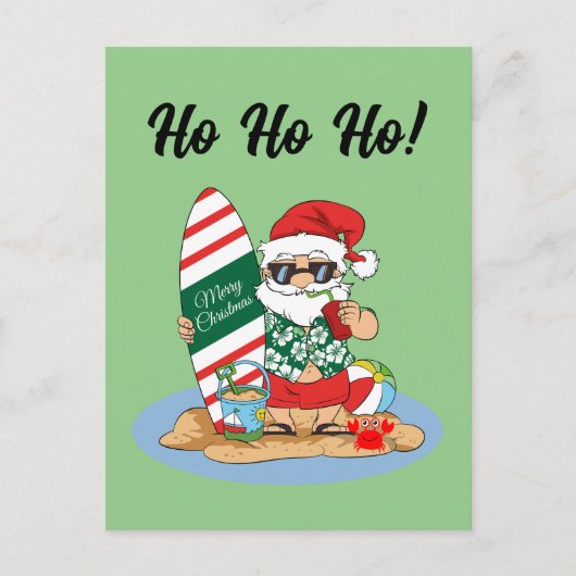 Funny Merry Christmas Santa on Summer Surf Beach Briefkaart (Voorkant)