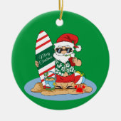 Funny Merry Christmas Santa on Summer Surf Beach Keramisch Ornament (Voorkant)
