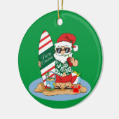 Funny Merry Christmas Santa on Summer Surf Beach Keramisch Ornament (Links)