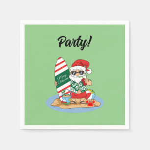 Funny Merry Christmas Santa on Summer Surf Beach Servet