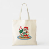 Funny Merry Christmas Santa on Summer Surf Beach Tote Bag (Achterkant)