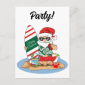 Funny Merry Christmas Santa on Summer Surf Beach Uitnodiging Briefkaart (Voorkant)