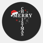 Funny Merry Christmas Xmas Cross Christian Snow  Ronde Sticker (Voorkant)