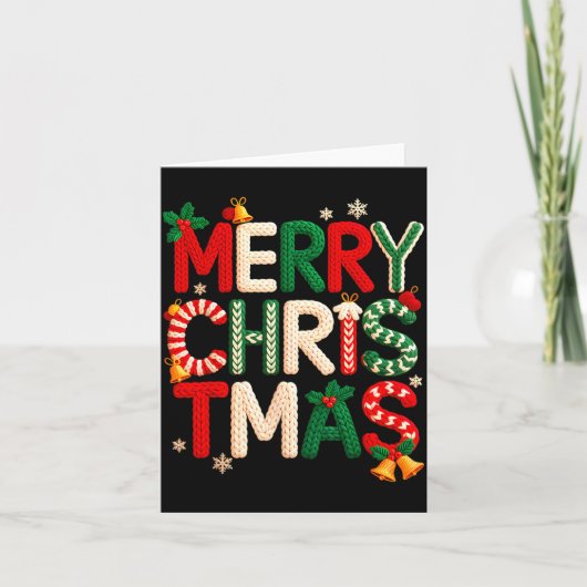 Funny Merry Christmas Yarn Crochet Knitting Quilte Kaart (Voorkant)