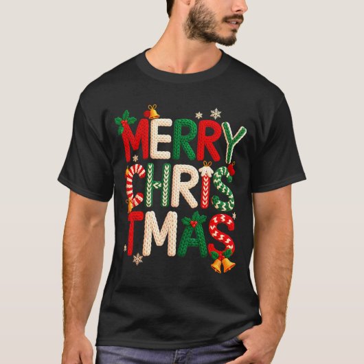 Funny Merry Christmas Yarn Crochet Knitting Quilte T-shirt (Voorkant)
