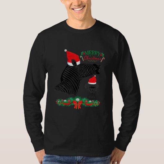 Funny Merry Christmas Zebra and Monkey Animal T-shirt (Voorkant)