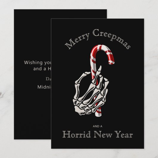 Funny Merry Creepmas Skeleton Candy Cane Kaart (Voorkant / Achterkant)