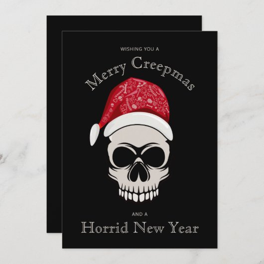 Funny Merry Creepmas Skull Santa Hat Holiday Kaart (Voorkant / Achterkant)