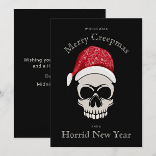 Funny Merry Creepmas Skull Santa Hat Holiday Kaart
