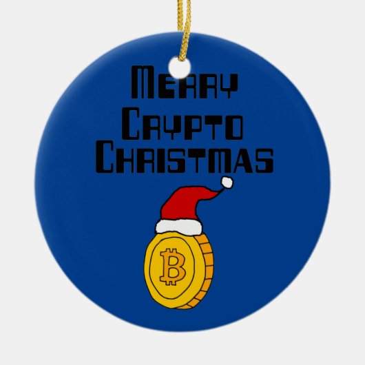 Funny Merry Crypto KerstBitcoin in Santa hat Keramisch Ornament (Voorkant)