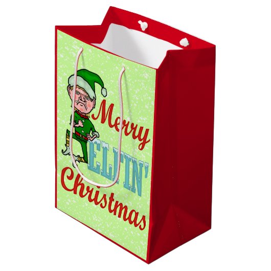 Funny Merry Elfin Kerstmis Bah Humbug Medium Cadeauzakje (Voorkant Gekanteld)