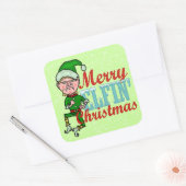Funny Merry Elfin Kerstmis Bah Humbug Vierkante Sticker (Envelop)