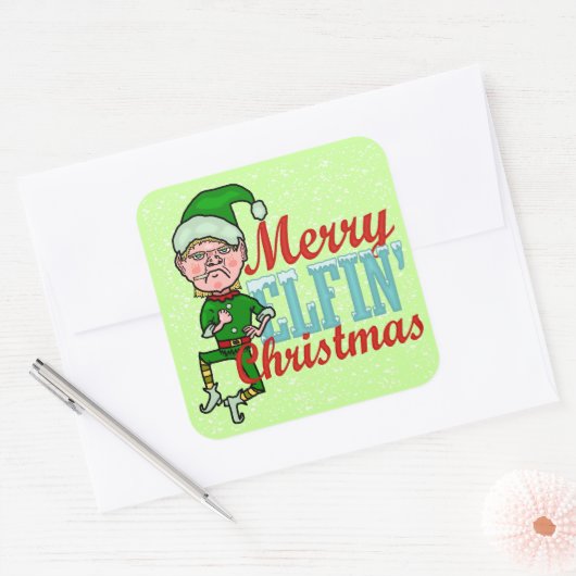 Funny Merry Elfin Kerstmis Bah Humbug Vierkante Sticker (Envelop)