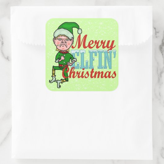 Funny Merry Elfin Kerstmis Bah Humbug Vierkante Sticker (Tas)