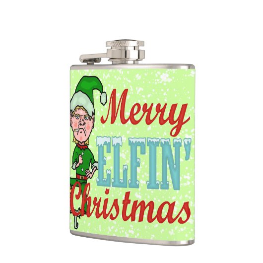 Funny Merry Elfin met Kerstmis Heupfles (Links)